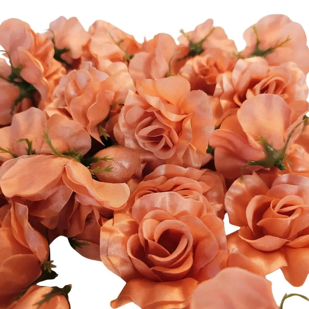 105 Peach Orange Satin Rose Head Lot Open Roses Buds Stemless Wedding Craft